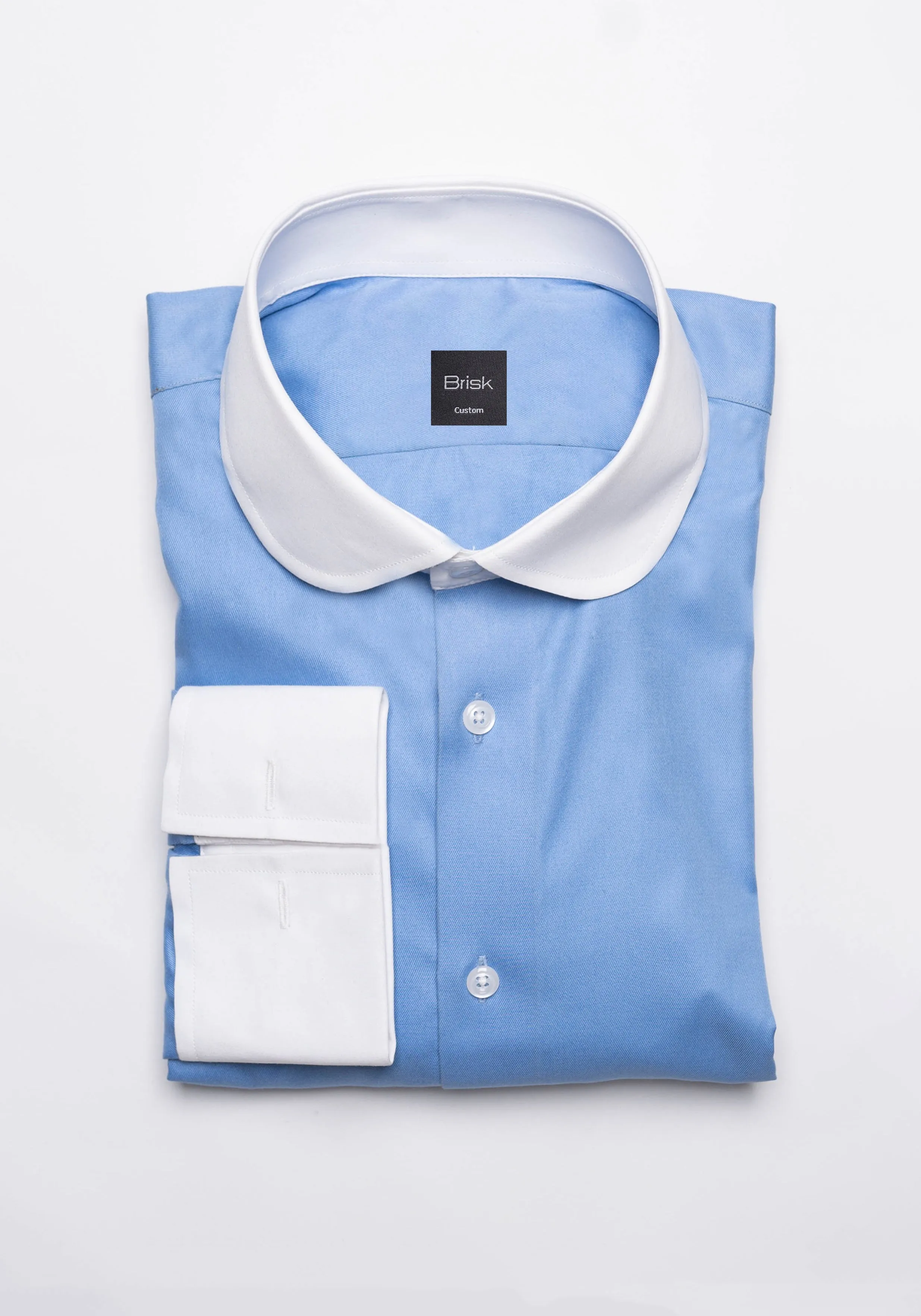 Mid Blue Twill Pima Cotton Shirt - White Club Collar sold by Brisk Shirts