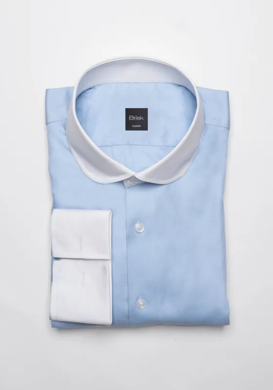 Sky Blue Twill Pima Cotton Shirt - White Club Collar sold by Brisk Shirts