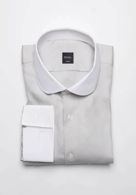 Light Grey Twill Pima Cotton - White Club Collar sold by Brisk Shirts