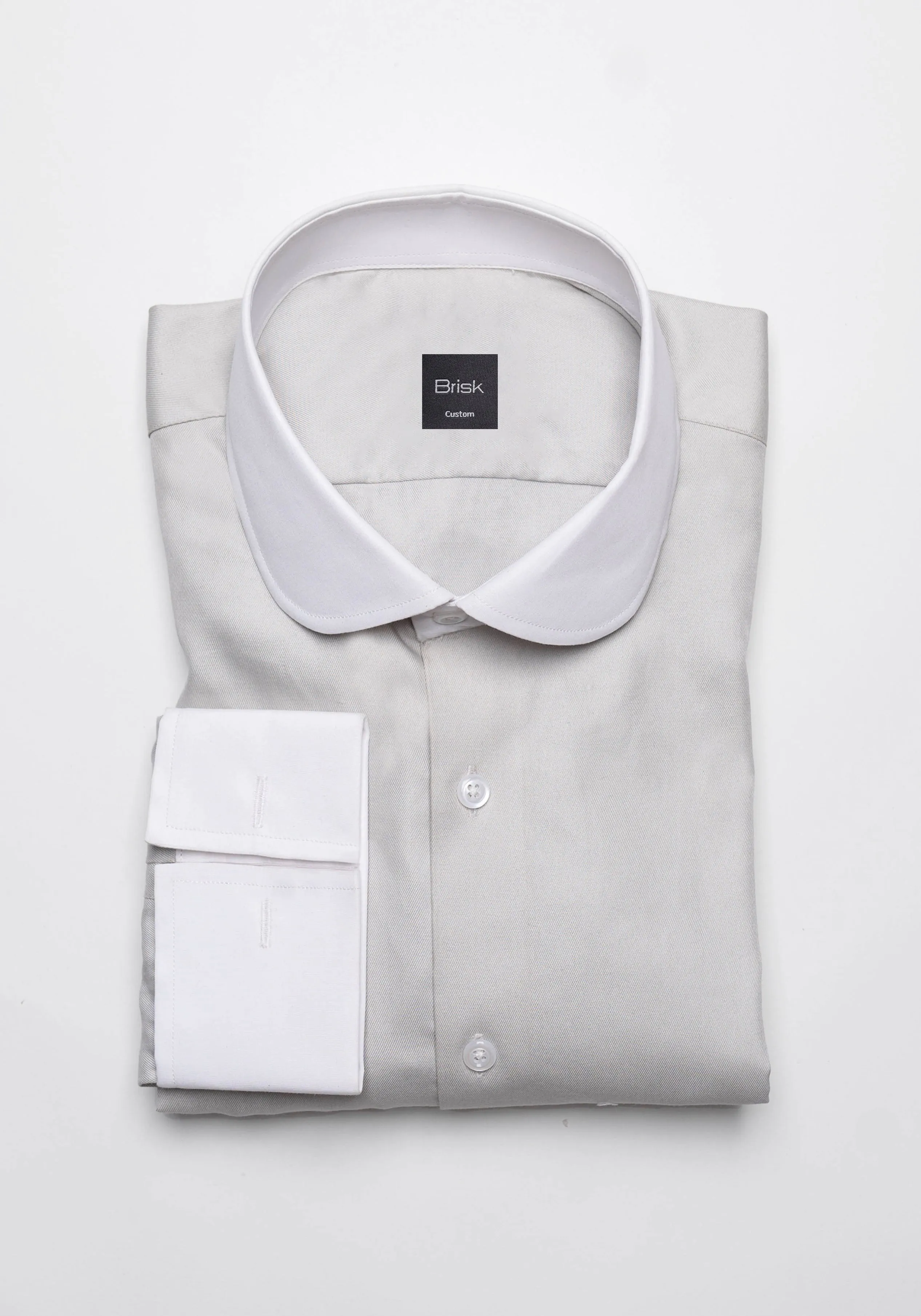 Light Grey Twill Pima Cotton - White Club Collar sold by Brisk Shirts