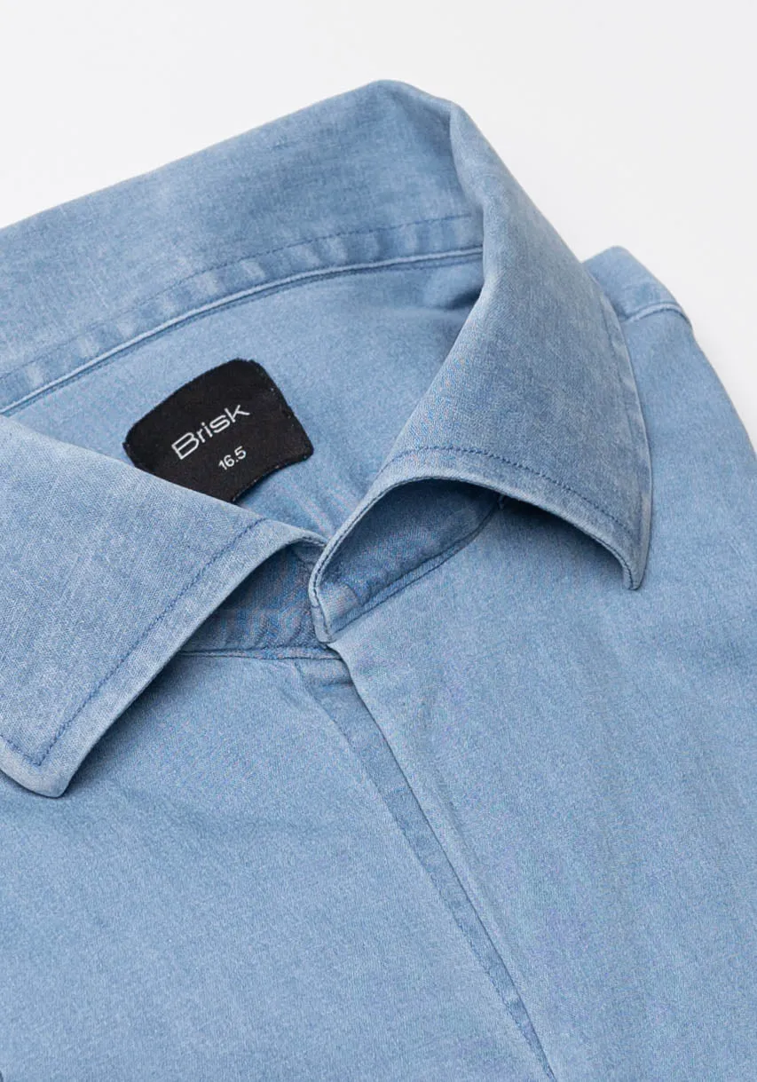 Light Wash Denim Shirt - One Piece Collar sold by Brisk Shirts product image thumbnail 2