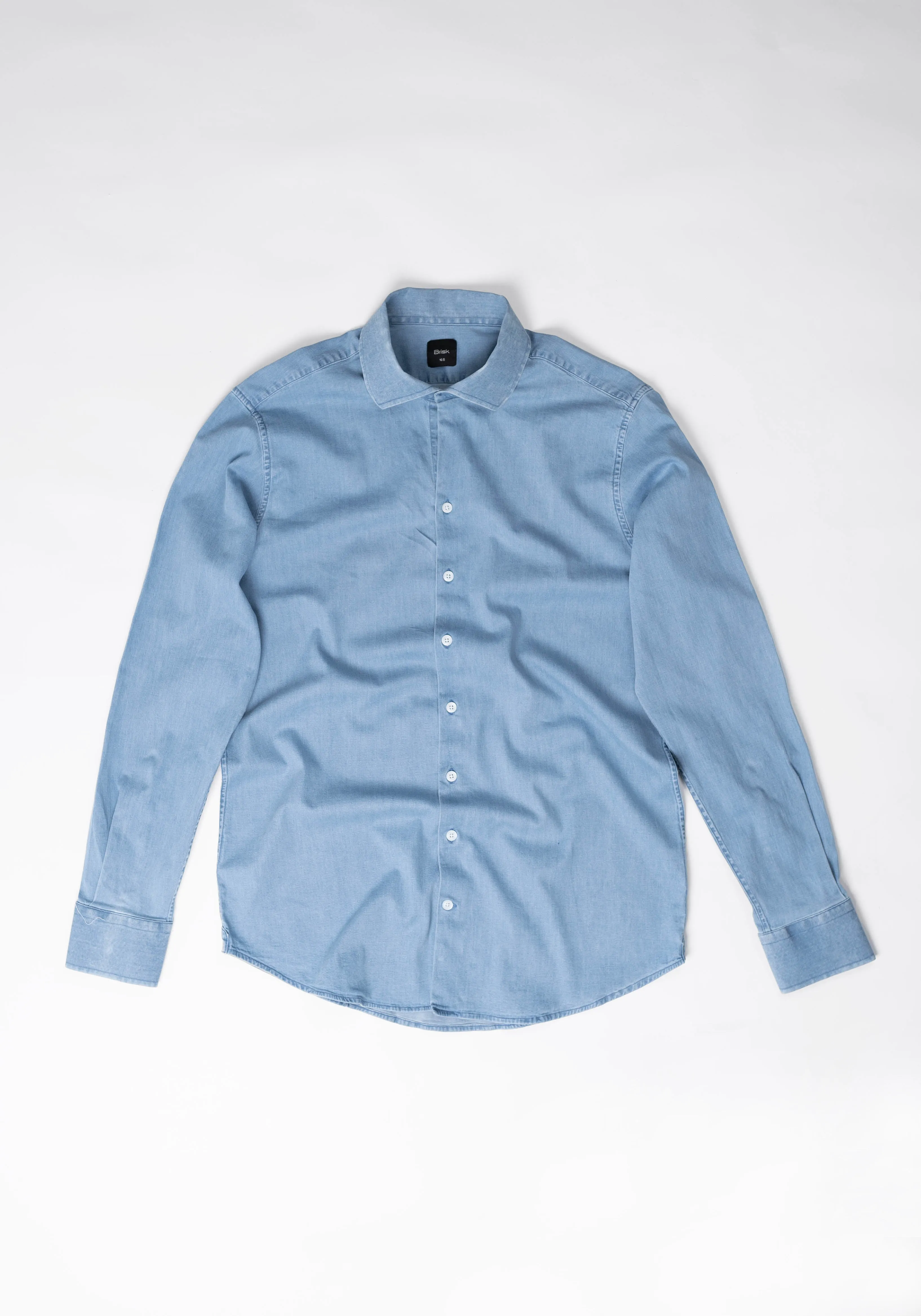 Light Wash Denim Shirt - One Piece Collar sold by Brisk Shirts product image thumbnail 4