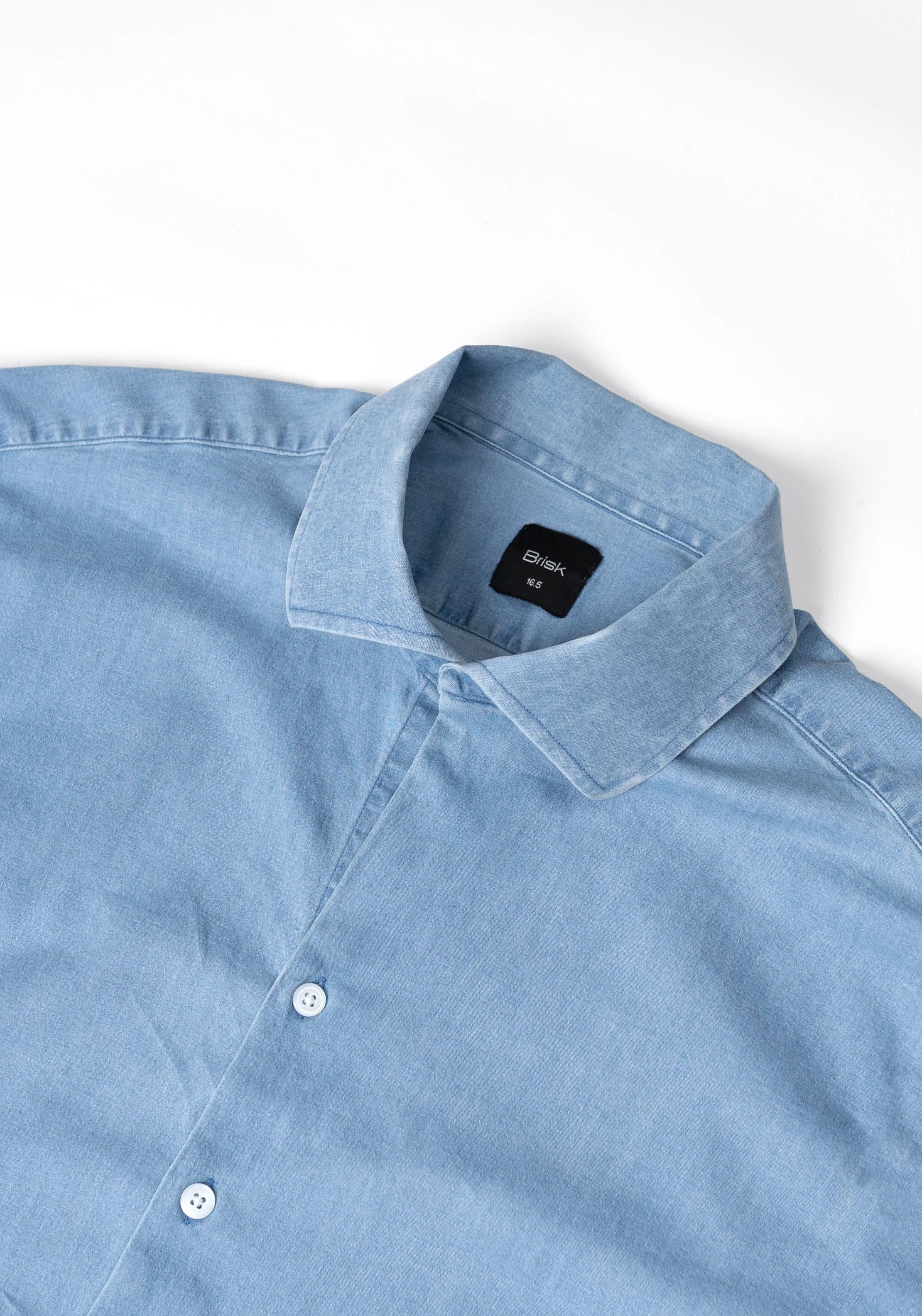 Light Wash Denim Shirt - One Piece Collar sold by Brisk Shirts product image thumbnail 3