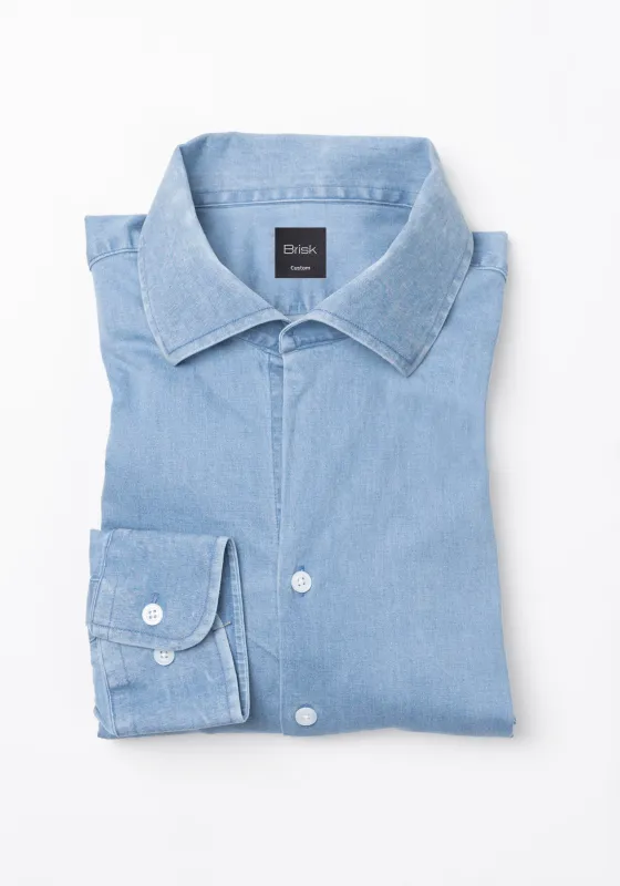 Light Wash Denim Stretch Shirt - One Piece Collar sold by Brisk Shirts