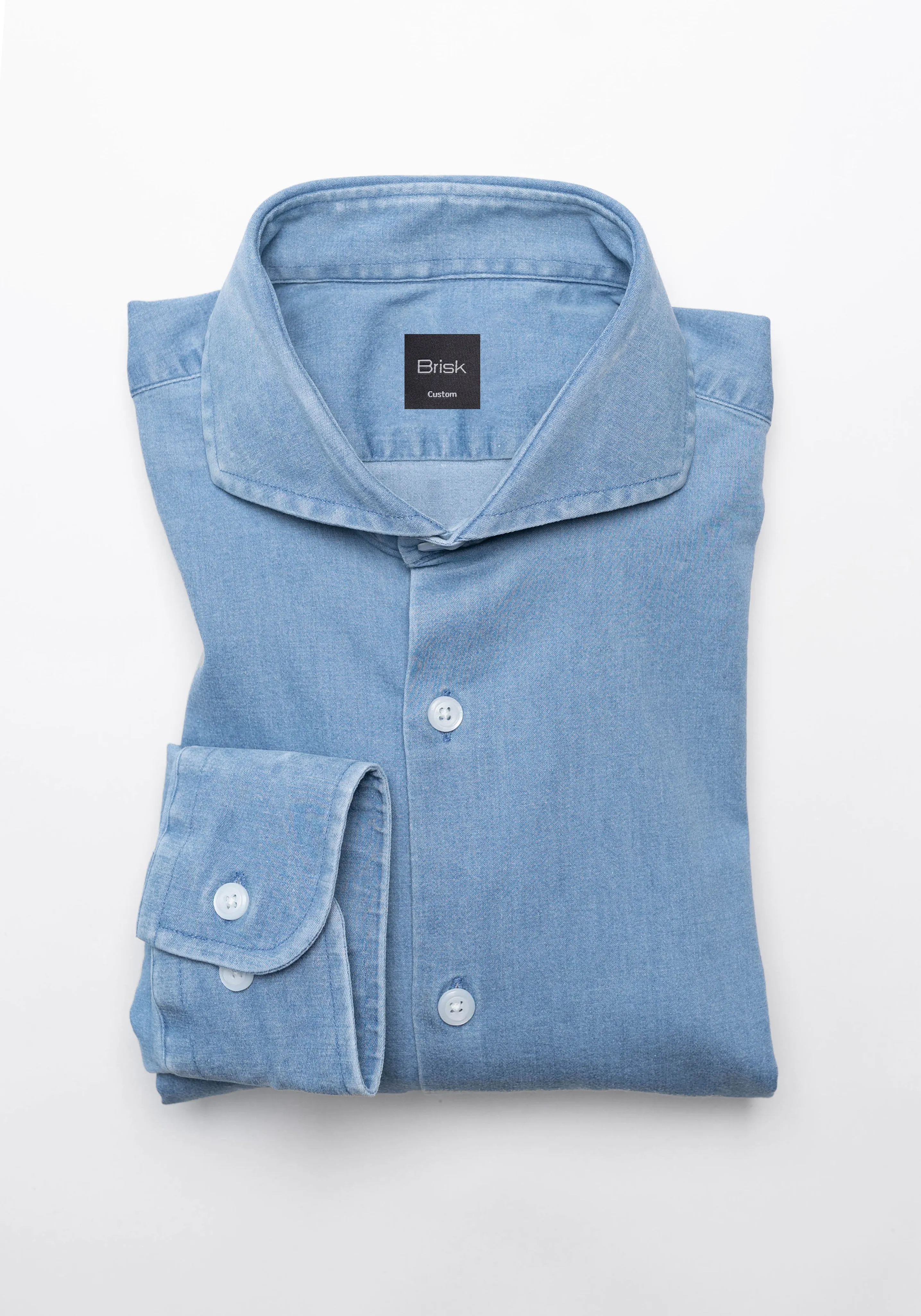 Light Wash Denim Shirt - Cutaway Extreme Collar sold by Brisk Shirts