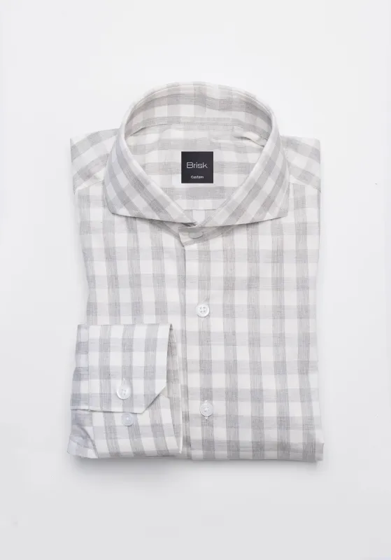 Soft Grey Melange Bold Gingham Stretch Shirt sold by Brisk Shirts