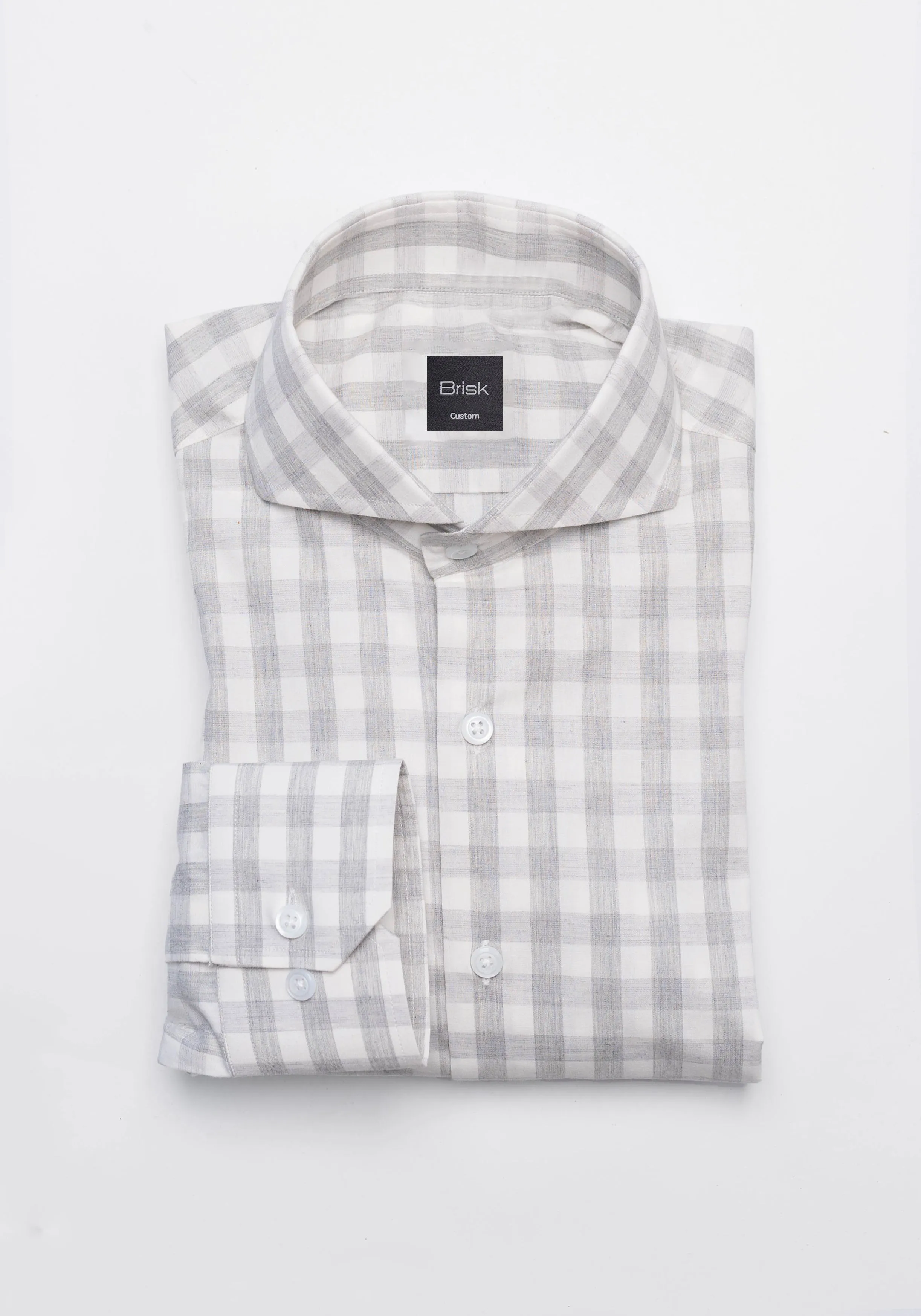 Soft Grey Melange Bold Gingham Stretch Shirt sold by Brisk Shirts