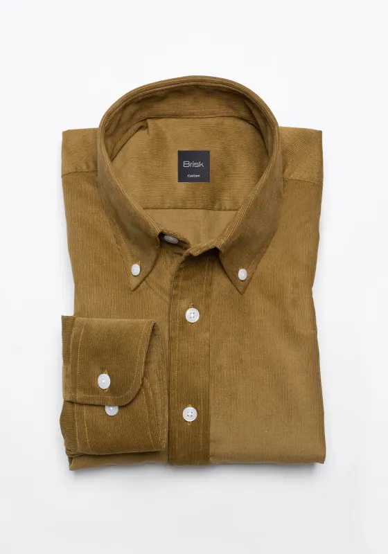 Olive Green Soft Corduroy Shirt - Button Down Collar sold by Brisk Shirts
