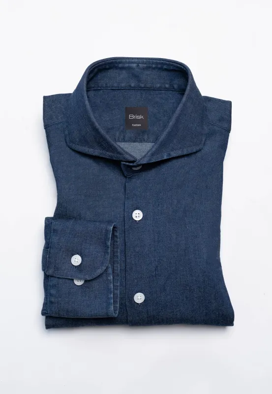 Denim Dark Indigo Wash Stretch Shirt  - Cutaway Extreme Collar sold by Brisk Shirts