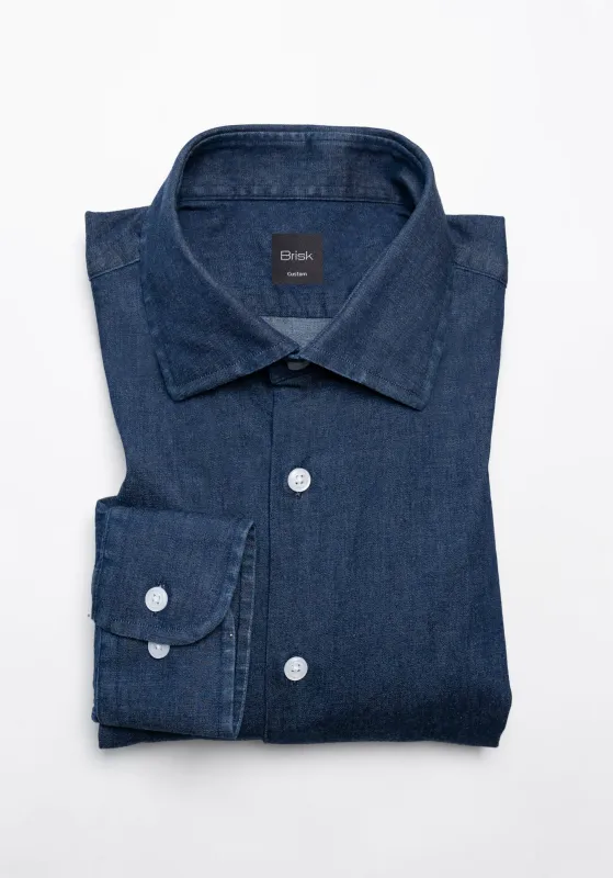 Denim Dark Indigo Wash Stretch Shirt  - Classic Collar sold by Brisk Shirts