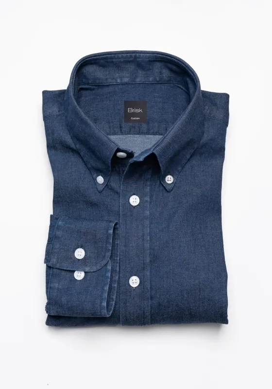 Dark Indigo Wash Stretch Shirt  - Button Down Collar sold by Brisk Shirts