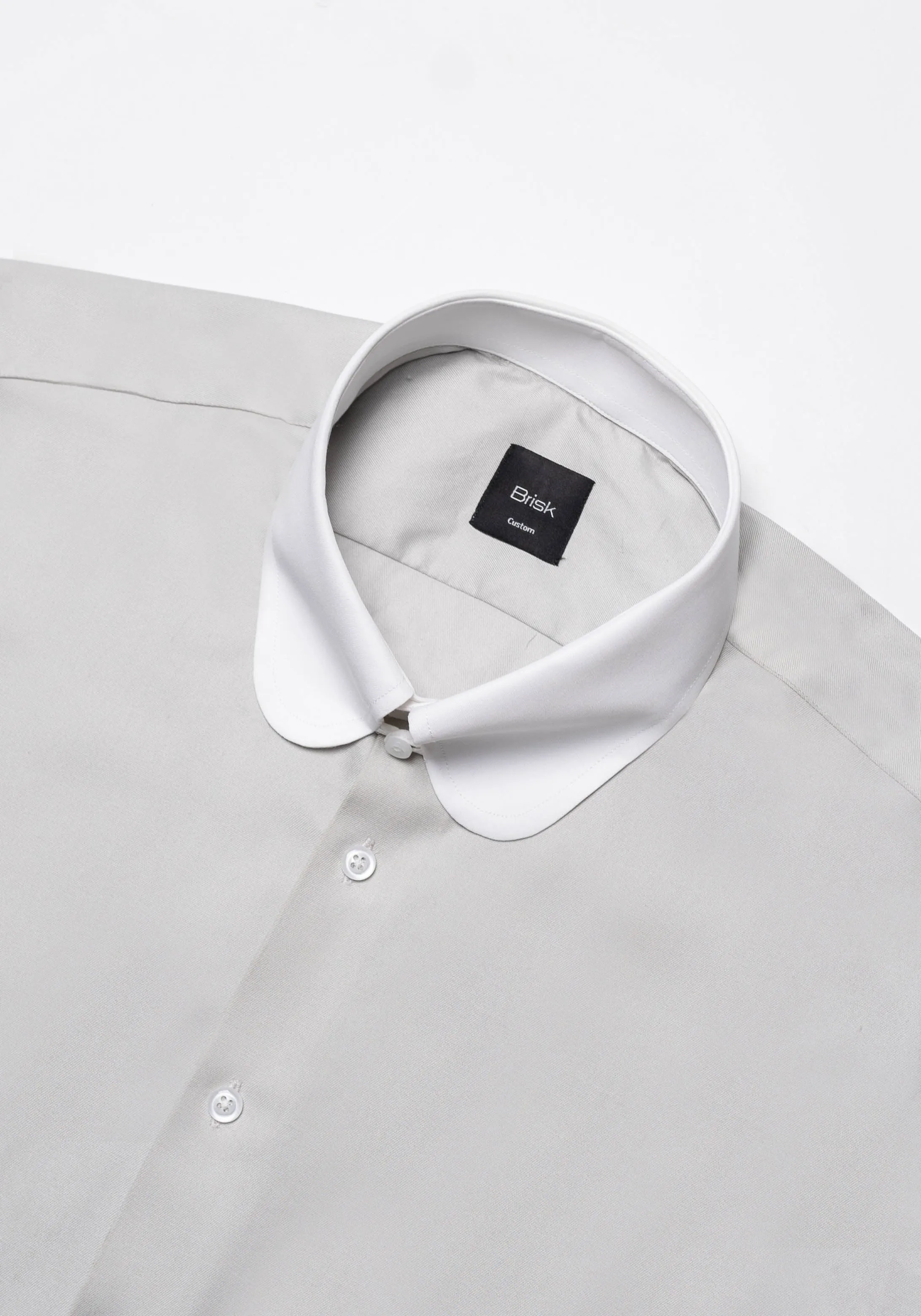 Light Grey Twill Pima Cotton Shirt - White Club Tab Collar sold by Brisk Shirts product image thumbnail 2