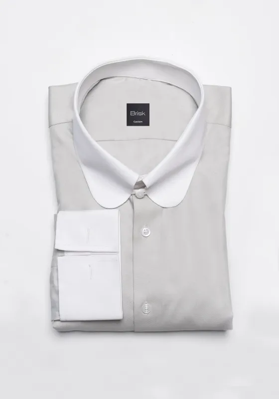 Light Grey Twill Pima Cotton Shirt - White Club Tab Collar sold by Brisk Shirts
