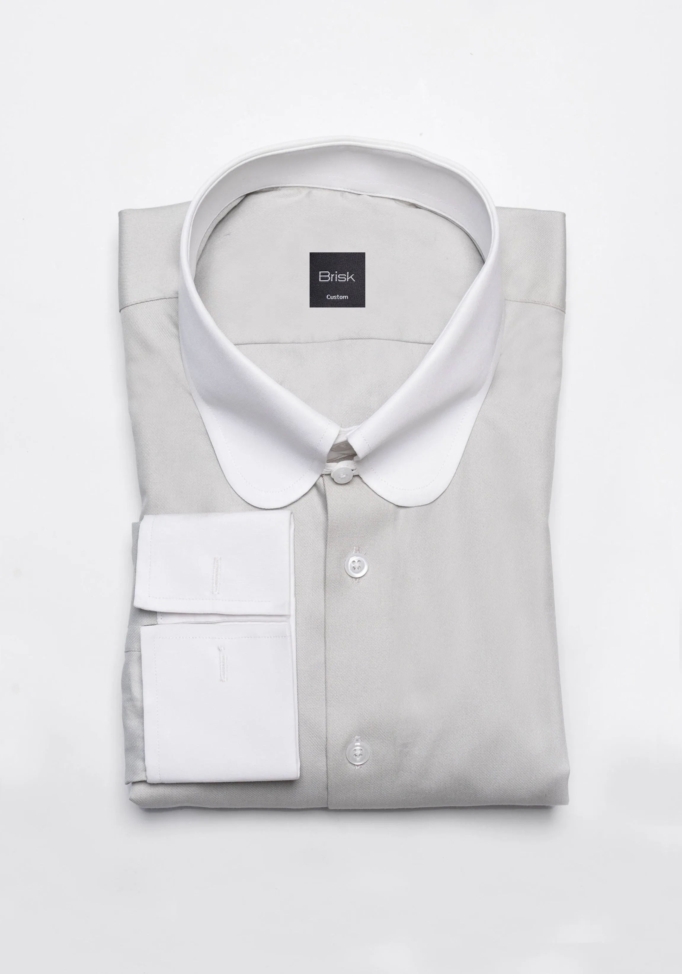 Light Grey Twill Pima Cotton Shirt - White Club Tab Collar sold by Brisk Shirts