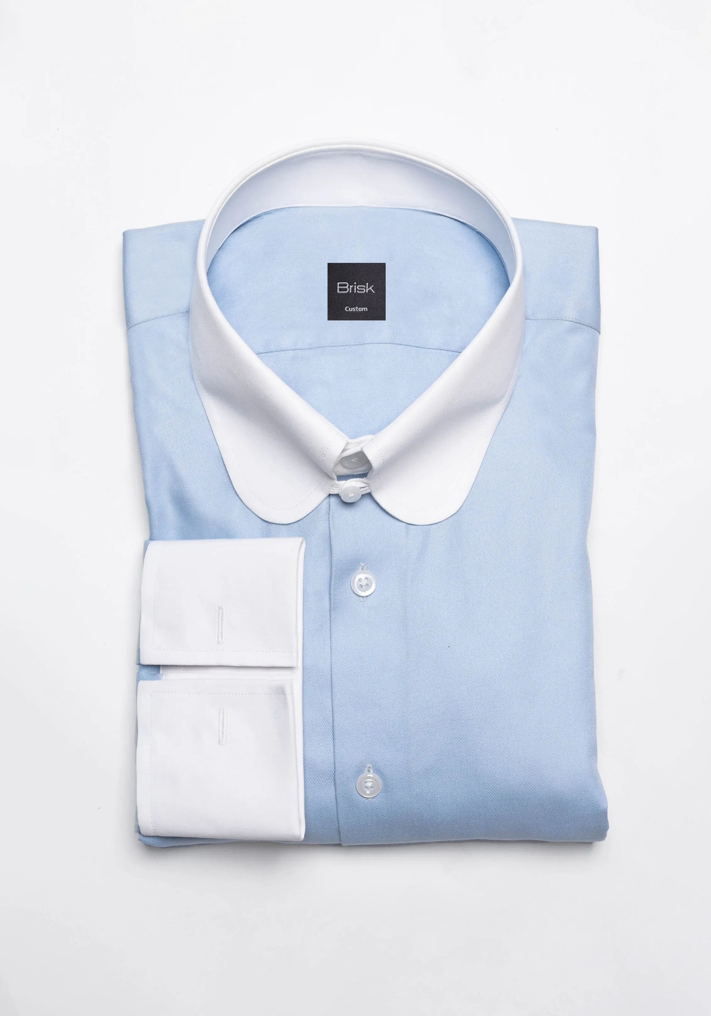 Sky Blue Twill Pima Cotton Shirt - White Club Tab Collar sold by Brisk Shirts