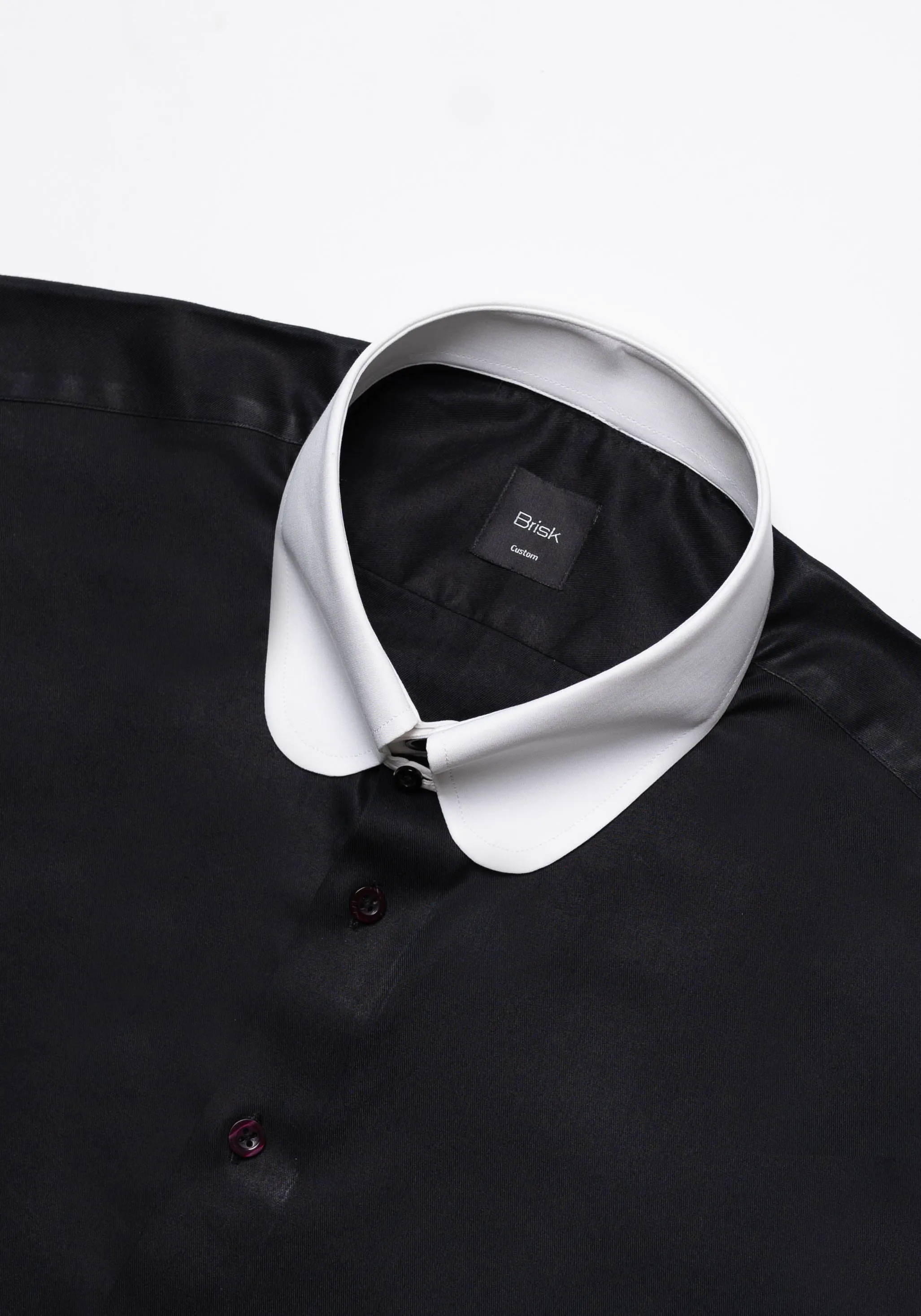 Jet Black Twill Pima Cotton Shirt - White Club Tab Collar sold by Brisk Shirts product image thumbnail 3