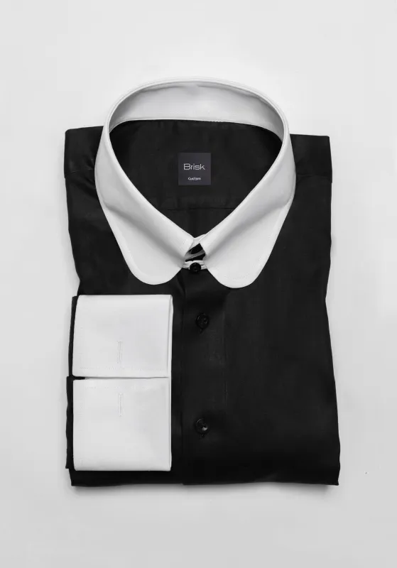 Jet Black Twill Pima Cotton Shirt - White Club Tab Collar sold by Brisk Shirts