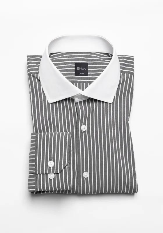 Grey Chambray Performance Stretch Stripes Shirt sold by Brisk Shirts