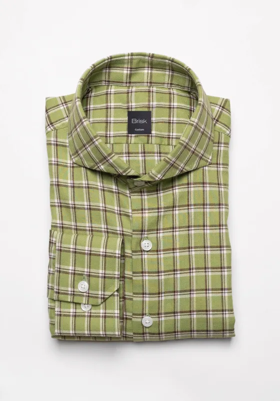 Soft Brushed Olive Green Tartan Shirt sold by Brisk Shirts