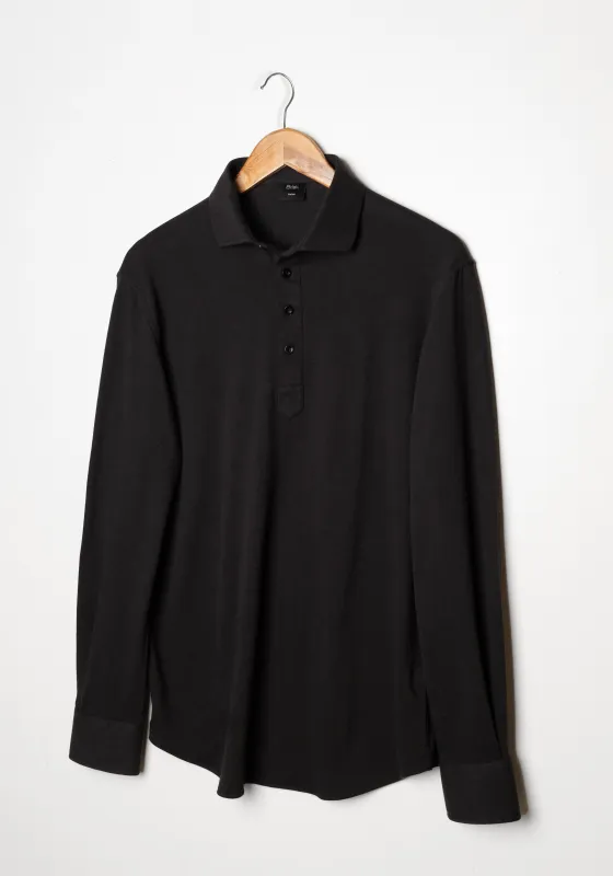 Washed Black Feather Soft Piqué Popover Full Sleeve Polo Shirt sold by Brisk Shirts
