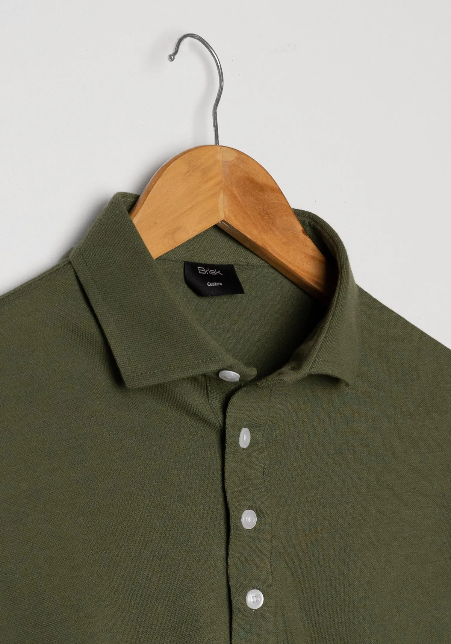 Military Green Feather Soft Piqué Popover Full Sleeve Polo Shirt sold by Brisk Shirts product image thumbnail 5