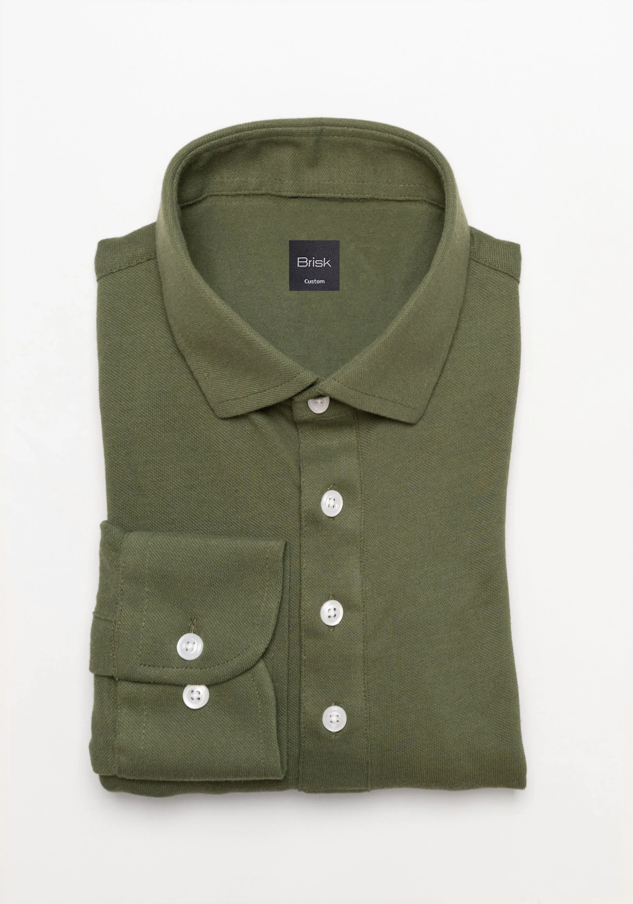Military Green Feather Soft Piqué Popover Full Sleeve Polo Shirt sold by Brisk Shirts product image thumbnail 3