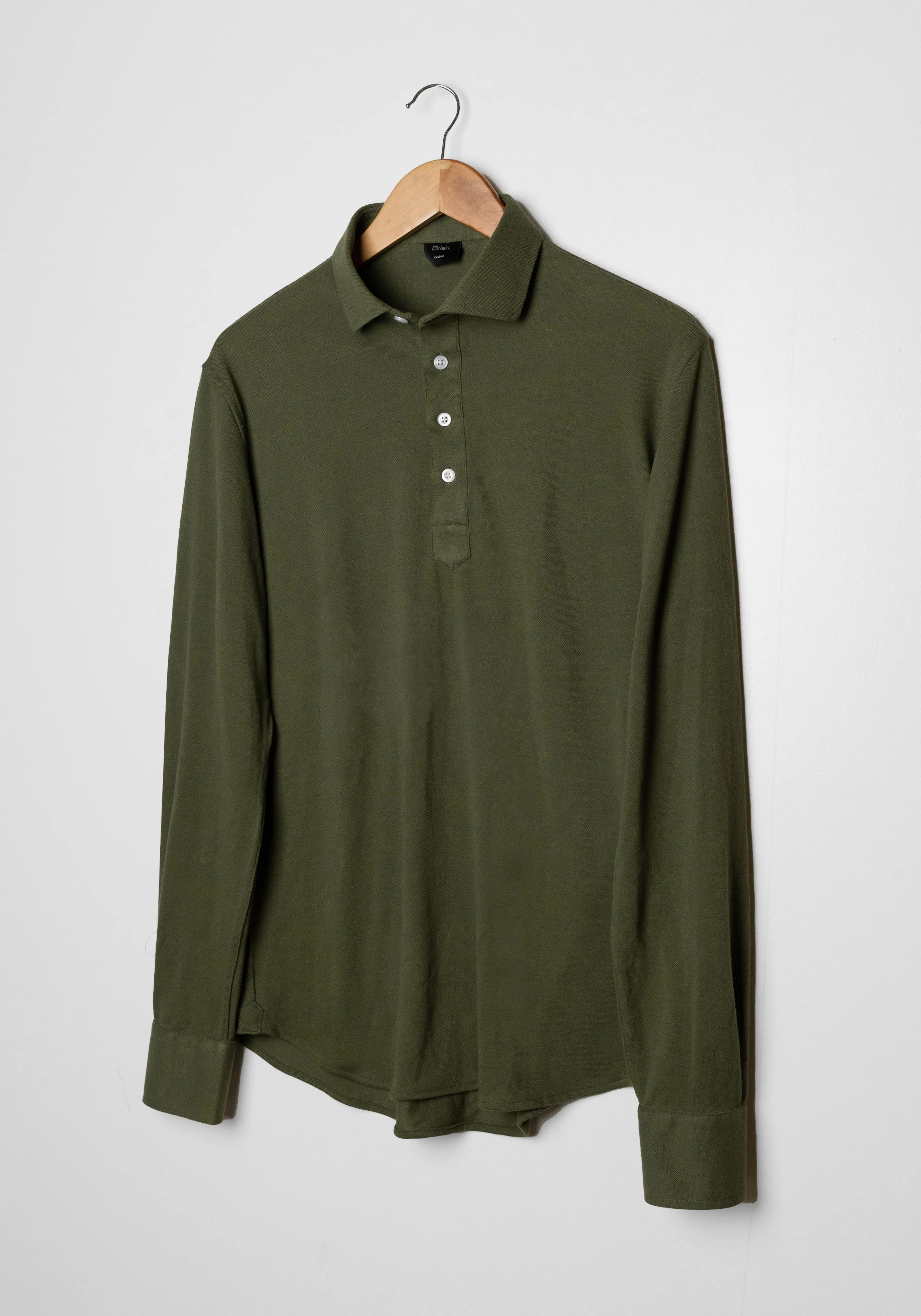 Military Green Feather Soft Piqué Popover Full Sleeve Polo Shirt sold by Brisk Shirts