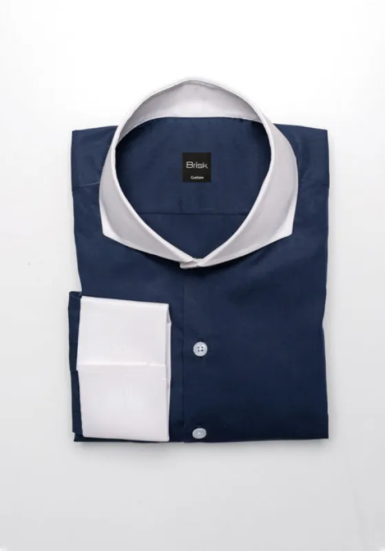 Navy Blue Egyptian Shirt - White Collar & French Cuffs Unused Sample made by Brisk Shirts