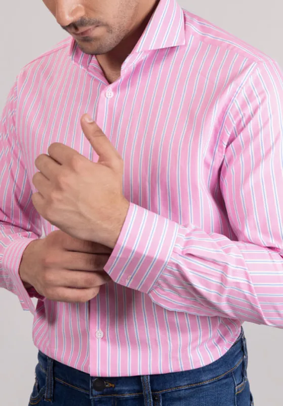Blue On Pink Wide Stripes Shirt sold by Brisk Shirts