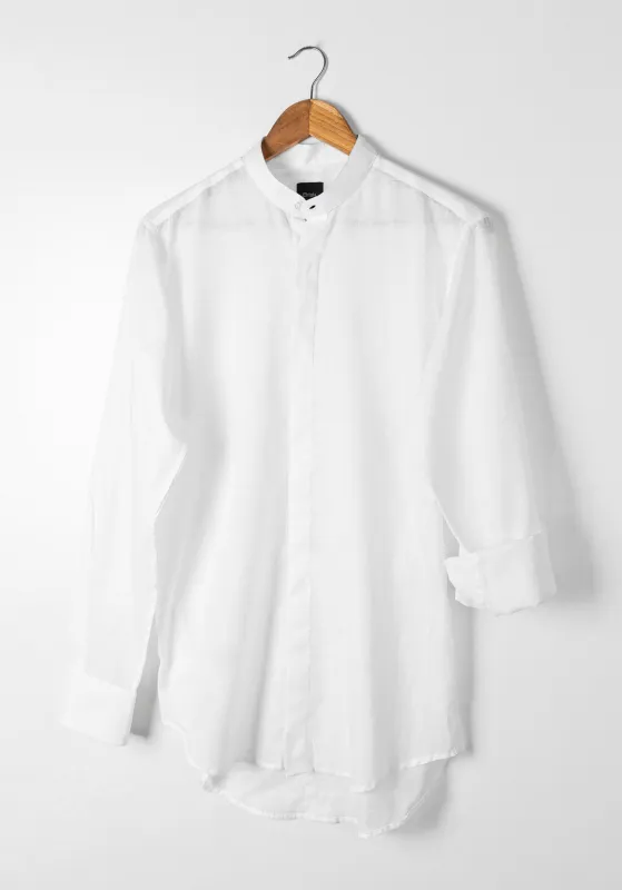 White Sheer Ultra Lightweight Summer Cotton Linen Shirt Unused Sample sold by Brisk Shirts
