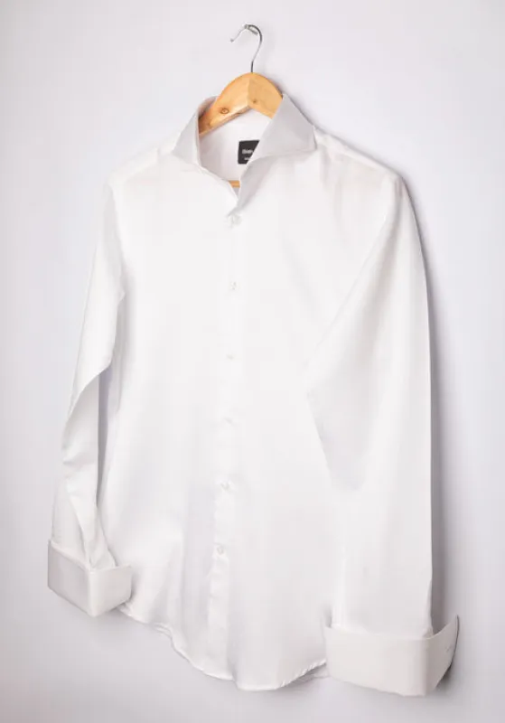 Egyptian White Twill Shirt - French Cuffs Unused Sample made by Brisk Shirts