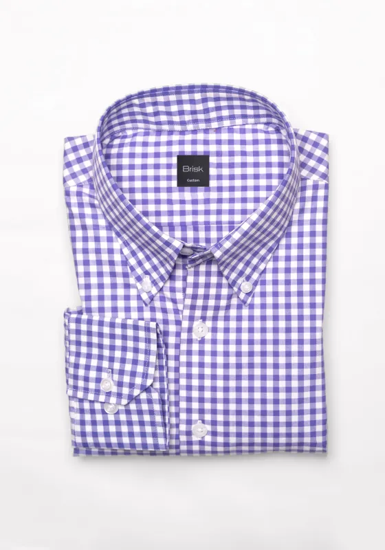 Purple Gingham Crisp Pima Cotton Shirt - Button Down Collar Unused Sample sold by Brisk Shirts