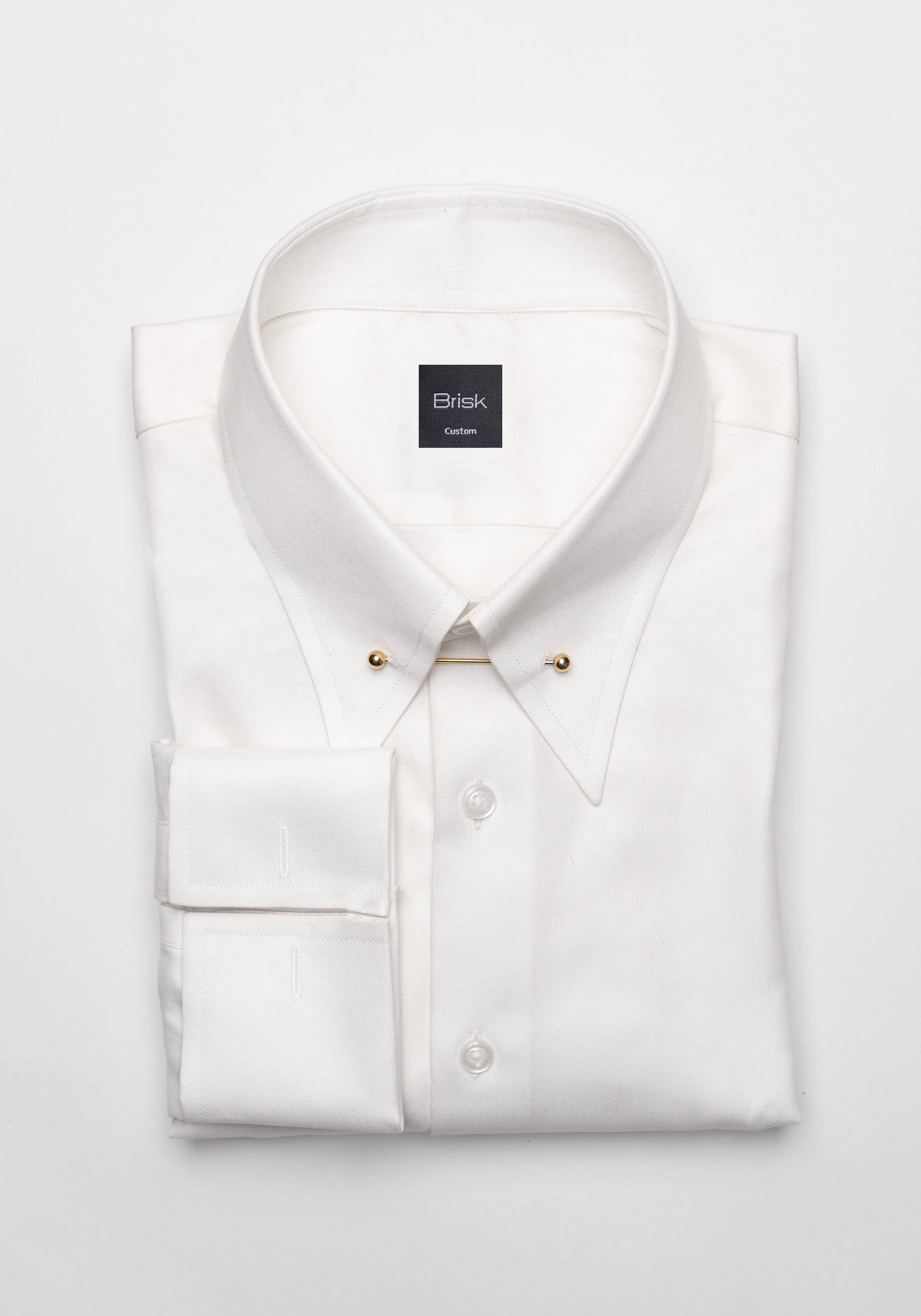 Pearl White Twill Pima Cotton Shirt - Classic Golden Pin Collar Unused Sample sold by Brisk Shirts