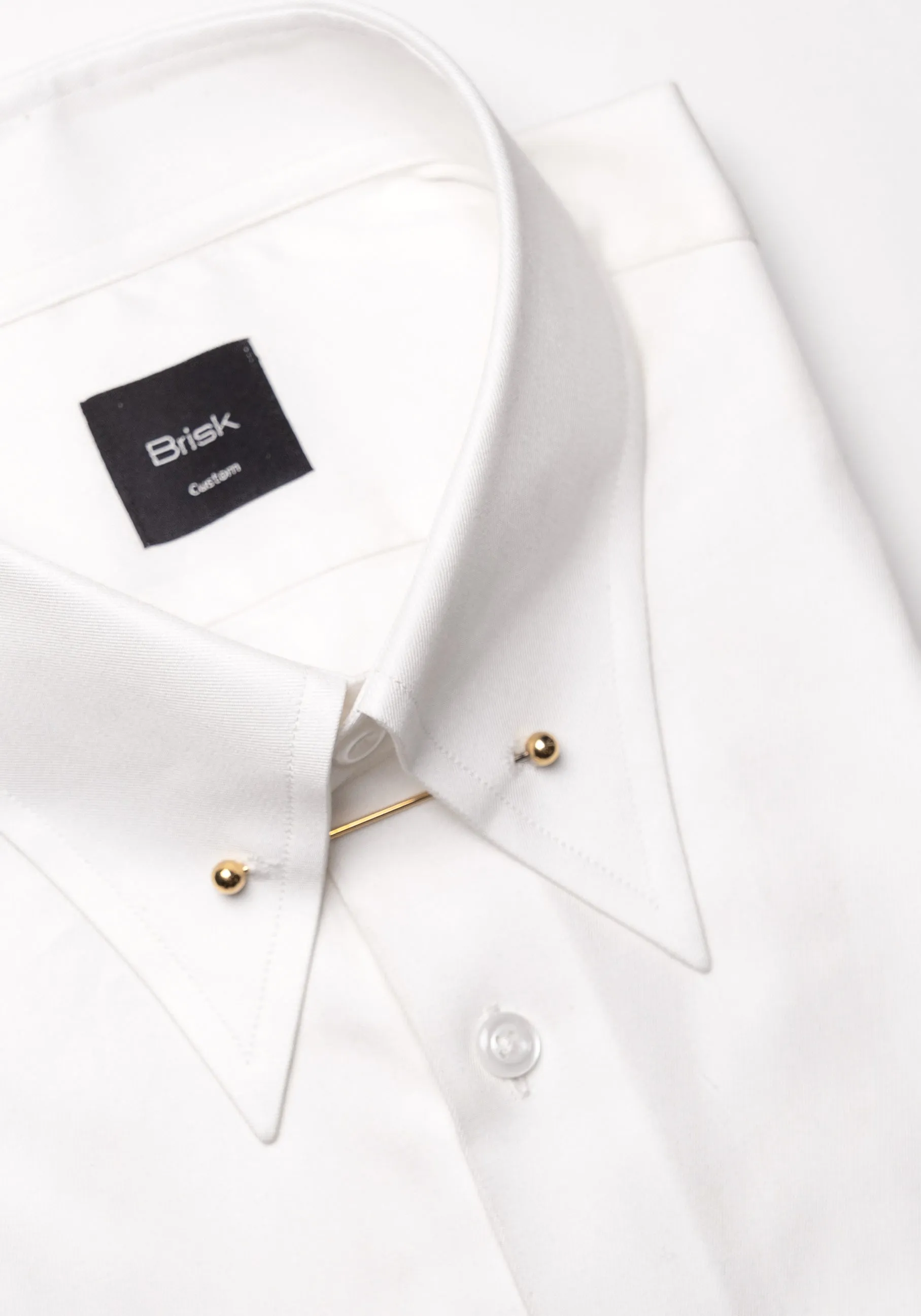 Pearl White Twill Pima Cotton Shirt - Classic Golden Pin Collar Unused Sample sold by Brisk Shirts product image thumbnail 3