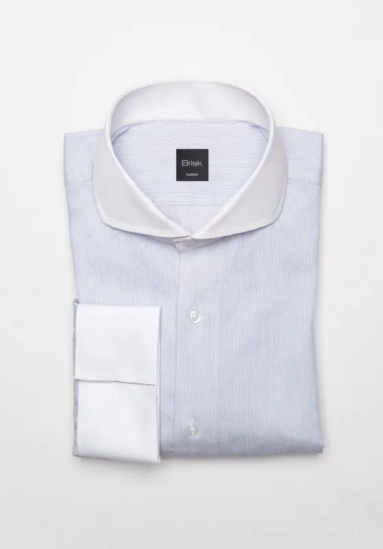 Soft Blue Pinstripes Pima Cotton Shirt - White Cutaway Extreme Collar Unused Sample made by Brisk Shirts