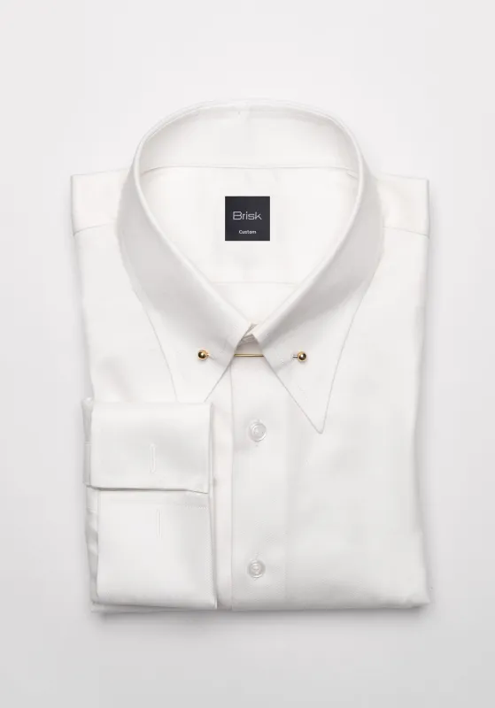 Pearl White Twill Pima Cotton Shirt - Classic Golden Pin Collar Unused Sample sold by Brisk Shirts