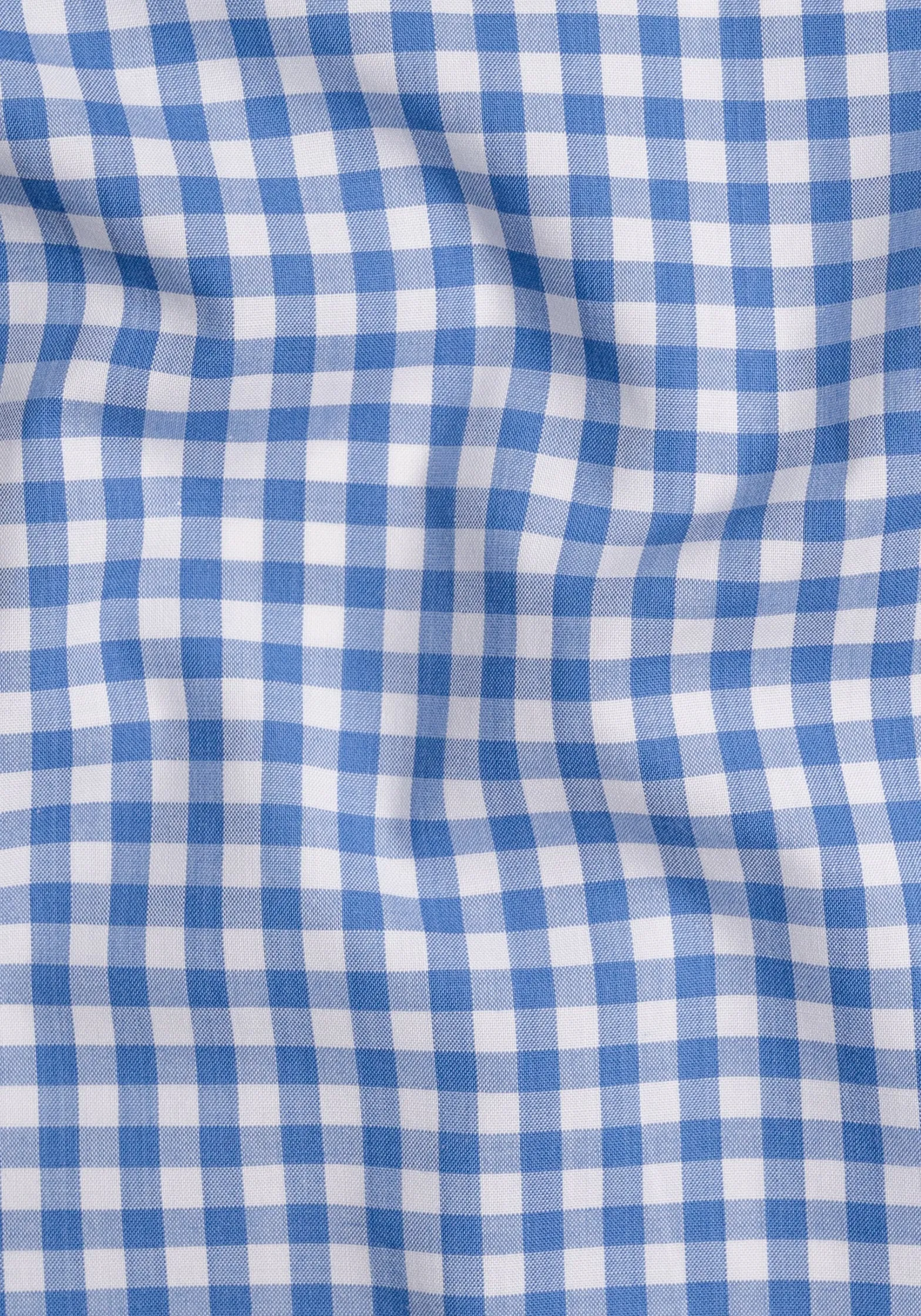 Sky Blue Gingham Crisp Pima Cotton - Wrinkle Resistant Unused Sample sold by Brisk Shirts product image thumbnail 3