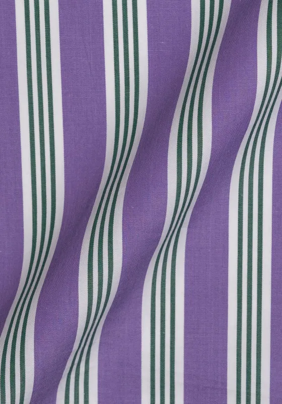 Crisp Purple Green Bold Stripes - Wrinkle Resistant Unused Sample made by Brisk Shirts