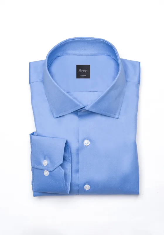 Mid Blue Twill Pima Cotton Shirt - Cutaway Classic Collar Unused Sample made by Brisk Shirts