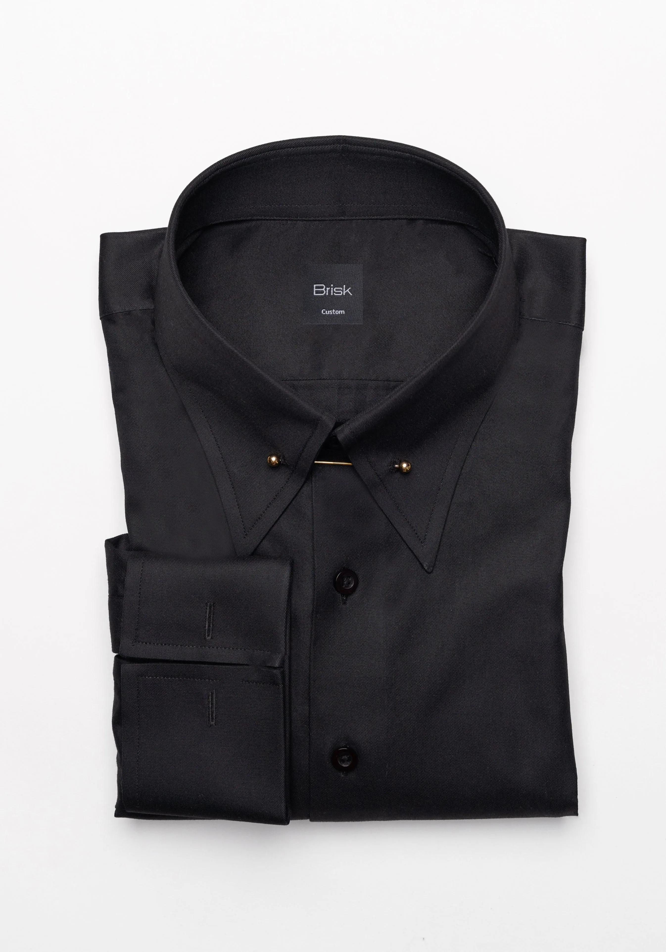 Jet Black Twill Shirt - High Classic Collar With Golden Pin & French Cuffs Unused Sample sold by Brisk Shirts