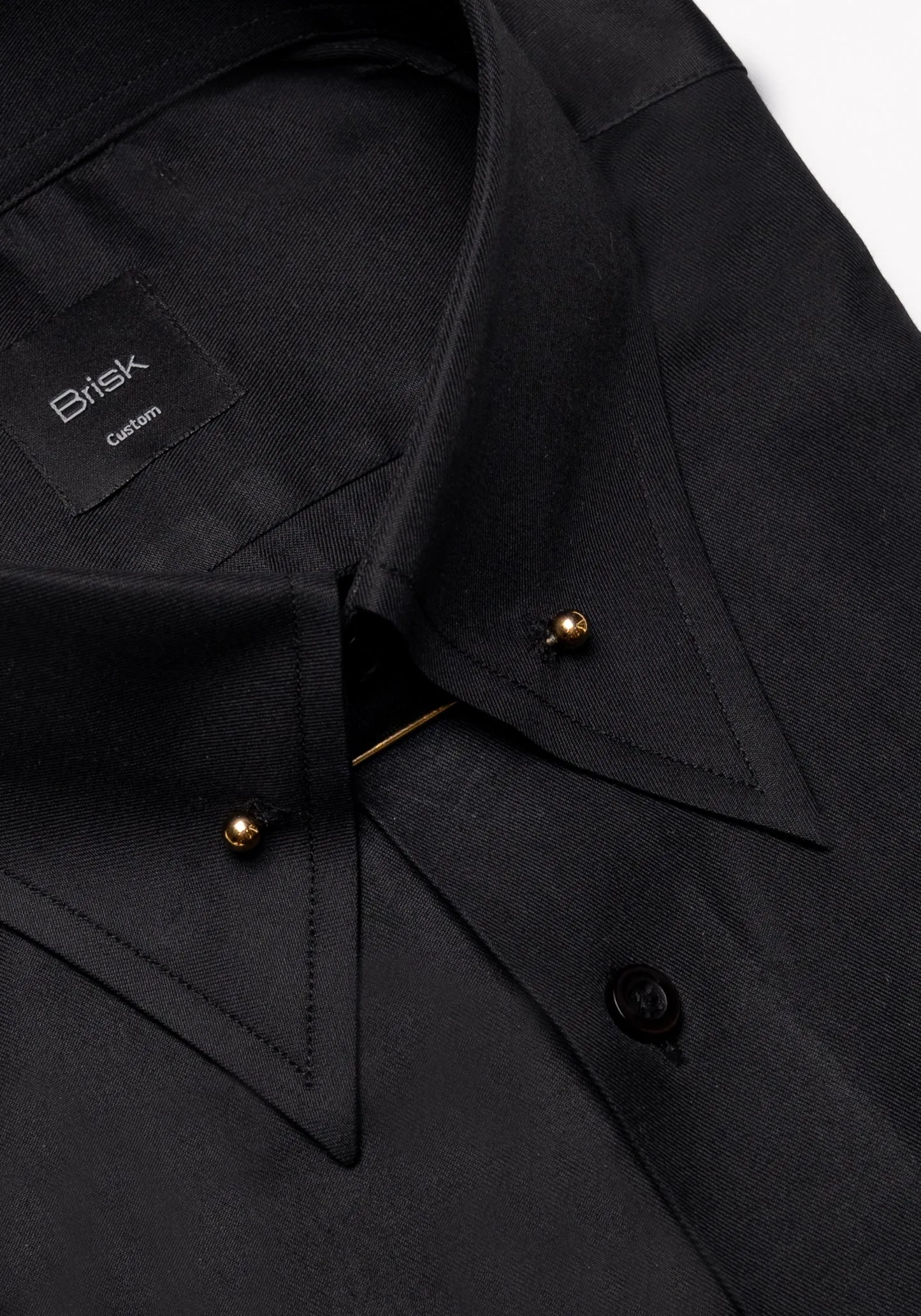 Jet Black Twill Shirt - High Classic Collar With Golden Pin & French Cuffs Unused Sample sold by Brisk Shirts product image thumbnail 2