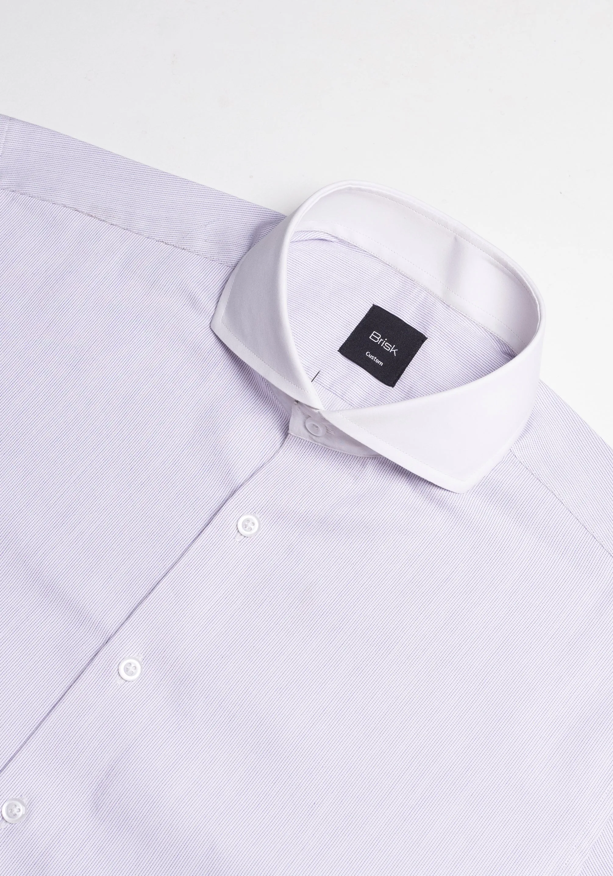 Pastel Lilac Pinstripes Pima Cotton Shirt - White Cutaway Extreme Collar Unused Sample sold by Brisk Shirts product image thumbnail 2