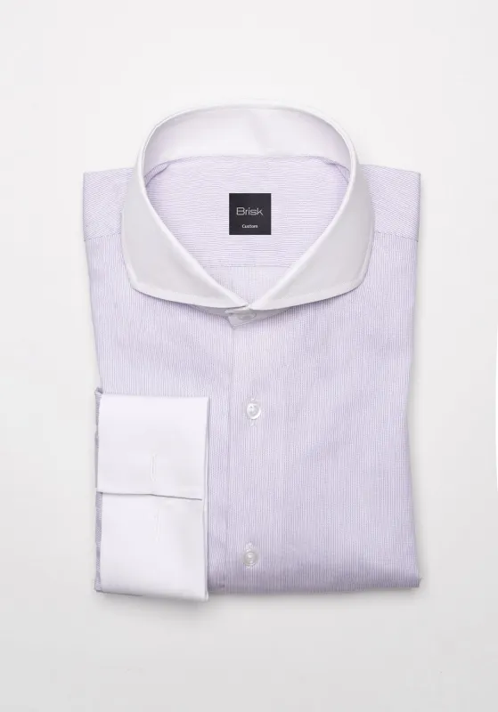Pastel Lilac Pinstripes Pima Cotton Shirt - White Cutaway Extreme Collar Unused Sample made by Brisk Shirts