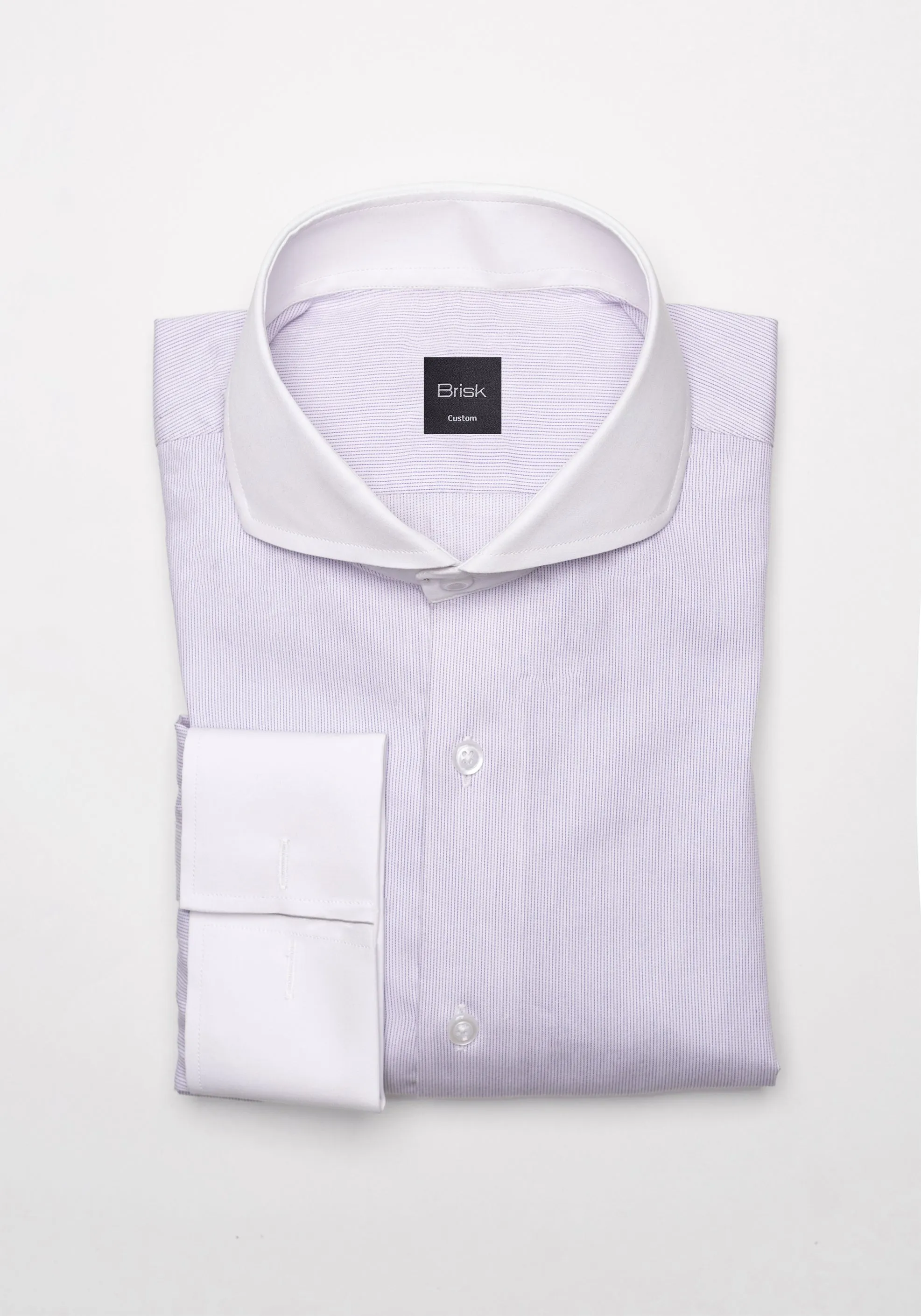 Pastel Lilac Pinstripes Pima Cotton Shirt - White Cutaway Extreme Collar Unused Sample sold by Brisk Shirts