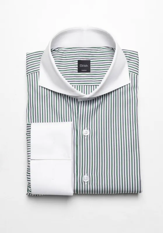 Italian Green Grey Stripes Shirt - Wrinkle Resistant made by Brisk Shirts