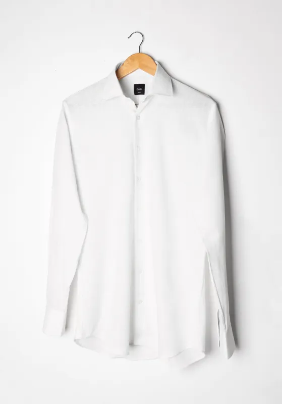 White Cotton-Linen Shirt - Cutaway Classic Collar Unused Sample made by Brisk Shirts