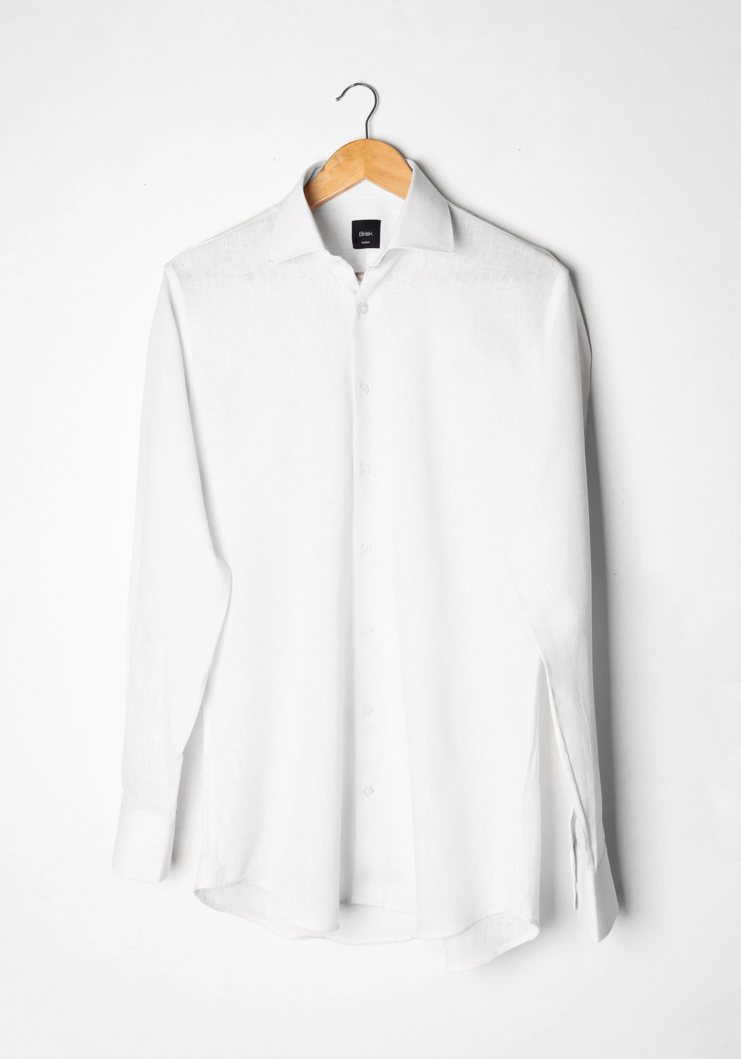 White Cotton-Linen Shirt - Cutaway Classic Collar Unused Sample sold by Brisk Shirts