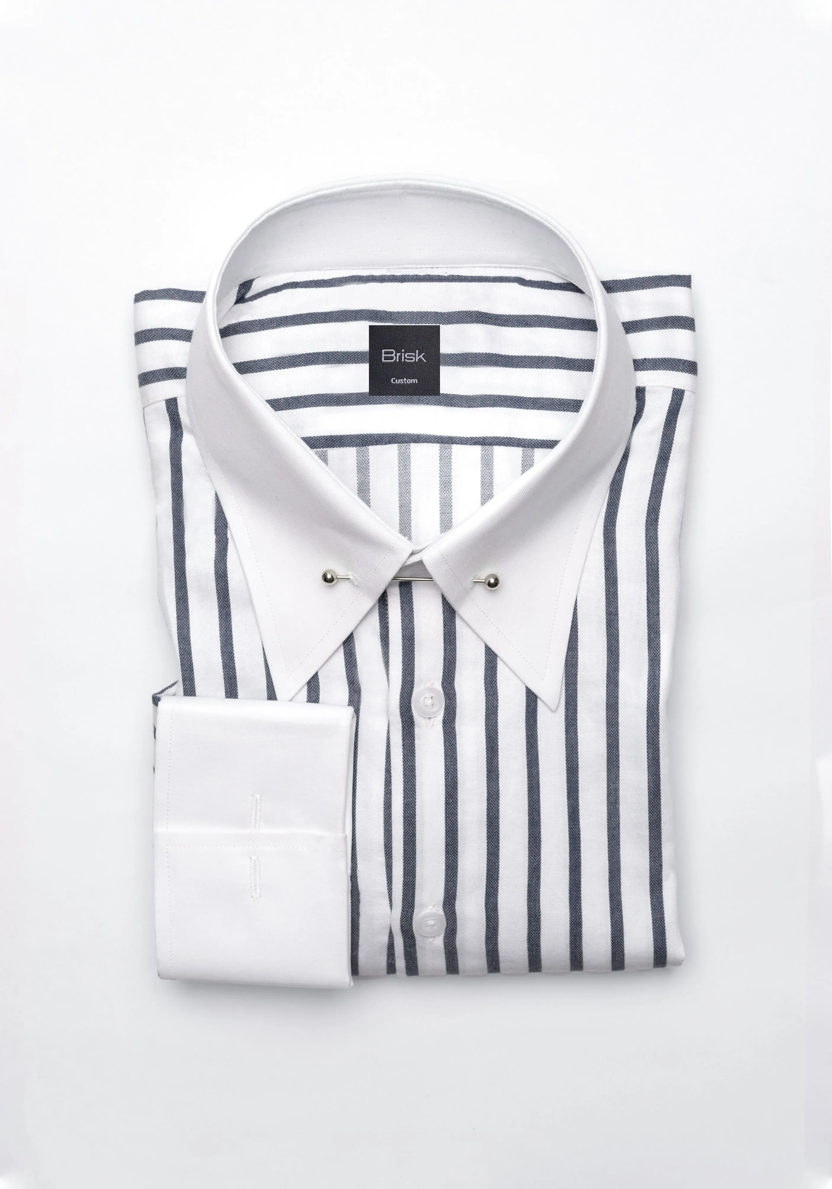 Black Wide Stripes Shirt - White Classic Silver Pin Collar sold by Brisk Shirts