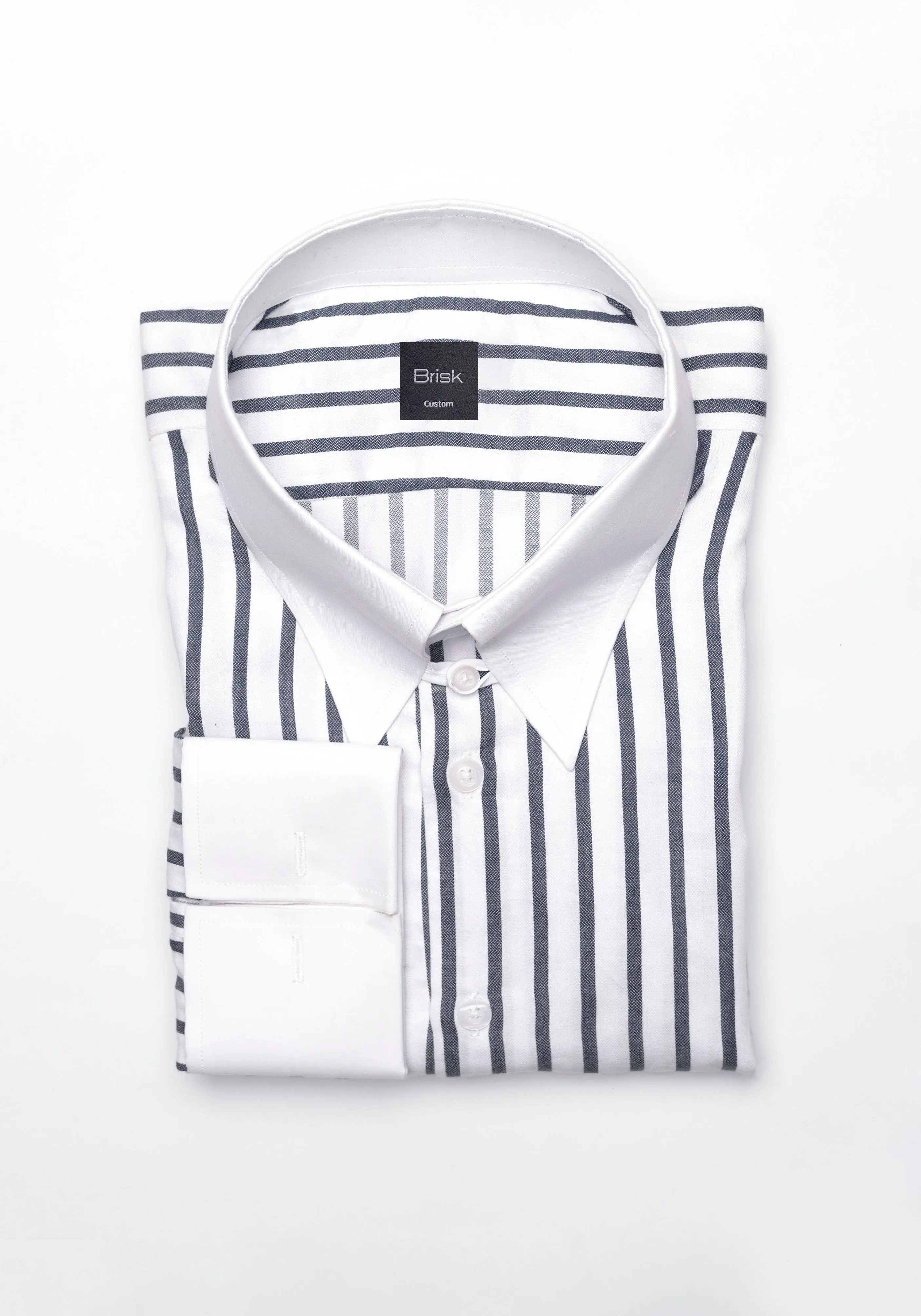Black Wide Stripes Shirt - White Tab Collar & French Cuffs sold by Brisk Shirts