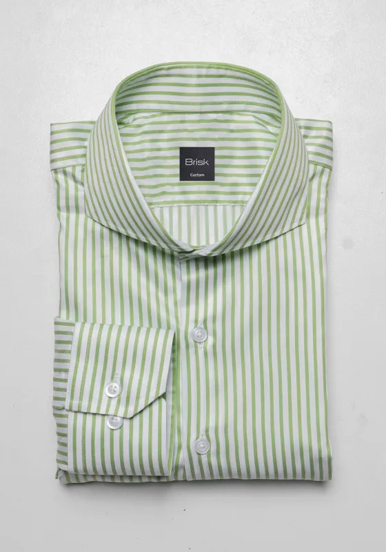 Super Fine Green Twill Stripes Shirt - Wrinkle Resistant made by Brisk Shirts